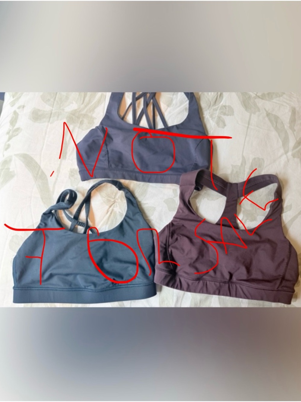 Lot Of 3 Lululemon Sports Bra Size Strappy - Slate Blue, Dark Gray, Plum. Medium
